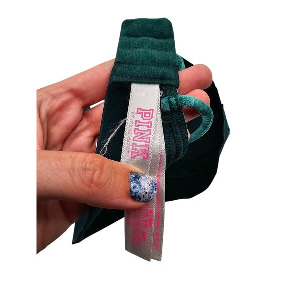 PINK by Victorias Secret Sz M Bralette Bra Emerald Green Velvet Velour Sheen - Picture 4 of 6